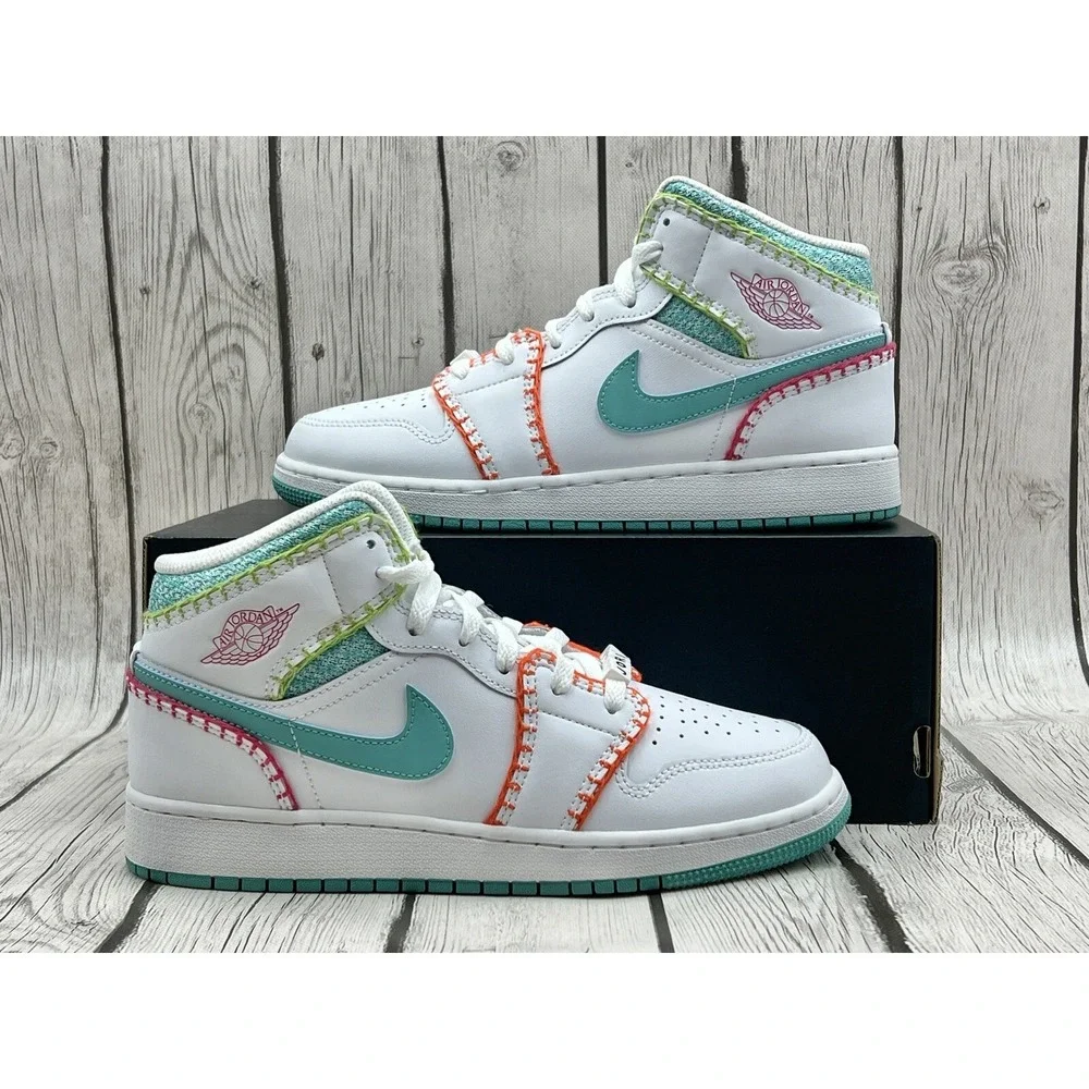 Size 6.5y - Nike Air Jordan 1 Mid SE GS Multi Knit DM6218 100